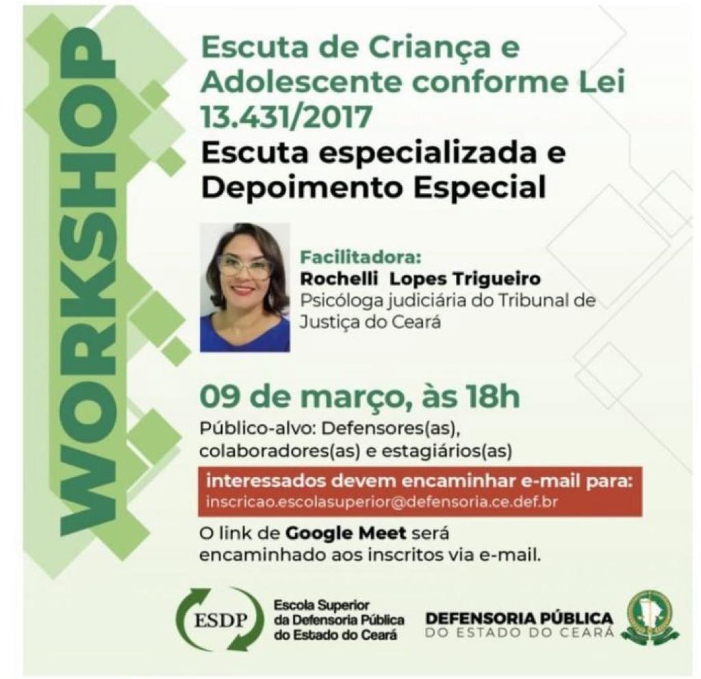 Escuta especializada e depoimento especial às crianças e adolescentes é tema de workshop da Defensoria